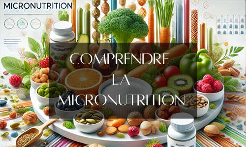 Table riche en aliments sains, compléments et nutriments essentiels, illustrant les principes de la micronutrition pour une meilleure santé.